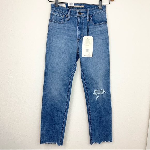 Levi's Denim - Levi’s Premium 724 High Rise Straight Leg Crop Jeans Raw Hem Distressed